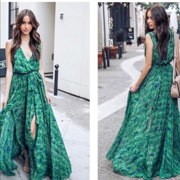 tropical leaf maxi dress